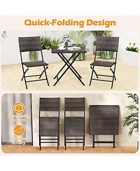 Sugift 3 Piece Rattan Bistro Set Outdoor Folding Dining Table and Chairs with Wicker Seat
