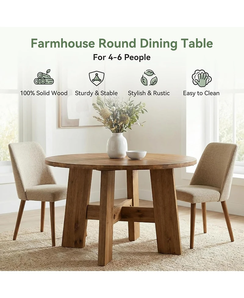 Tribesigns Solid Wood Dining Table Round Kitchen Table