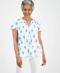 Style & Co Petite Printed Button-Front Short-Sleeve Top, Macy's Exclusive