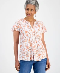Style & Co Petite Printed Button-Front Flutter-Sleeve Top, Macy's Exclusive