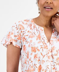 Style & Co Petite Printed Button-Front Flutter-Sleeve Top, Macy's Exclusive