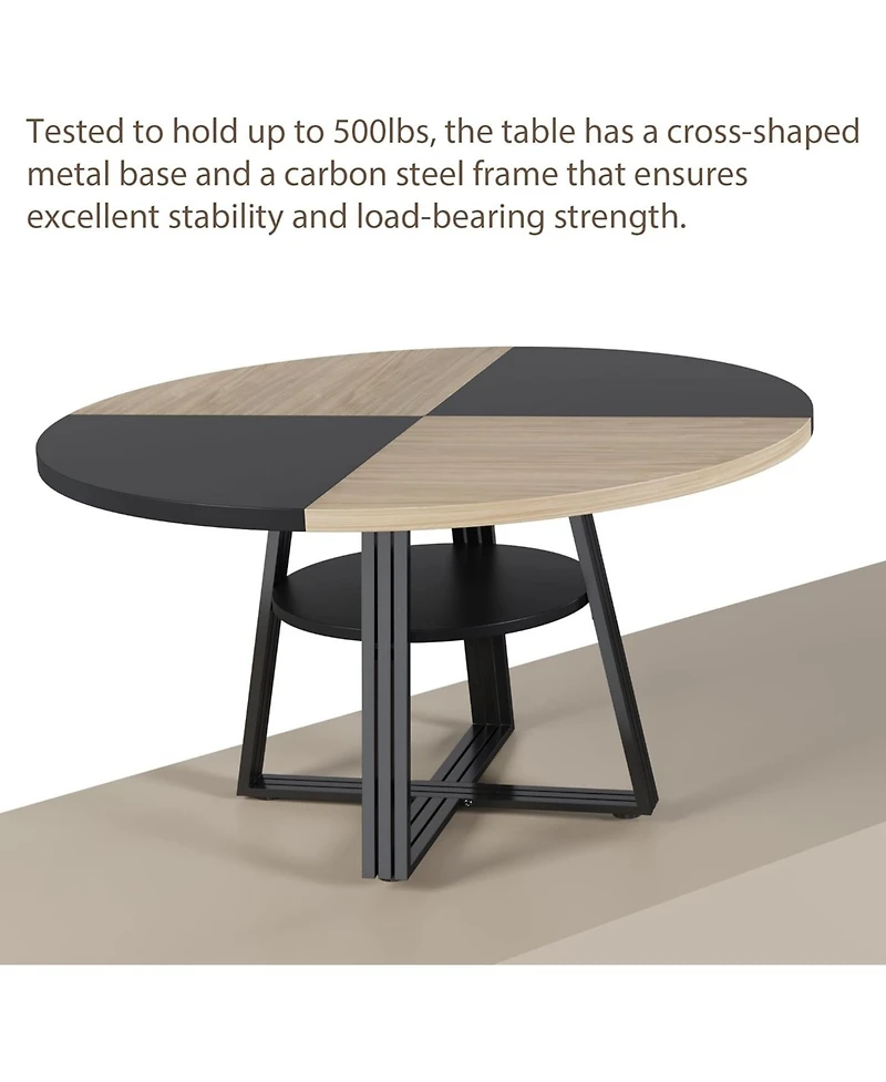 gaomon Round Dining Table for 4-6, 47.2 in Farmhouse Kitchen Table with Storage, Circle Dinner Tables