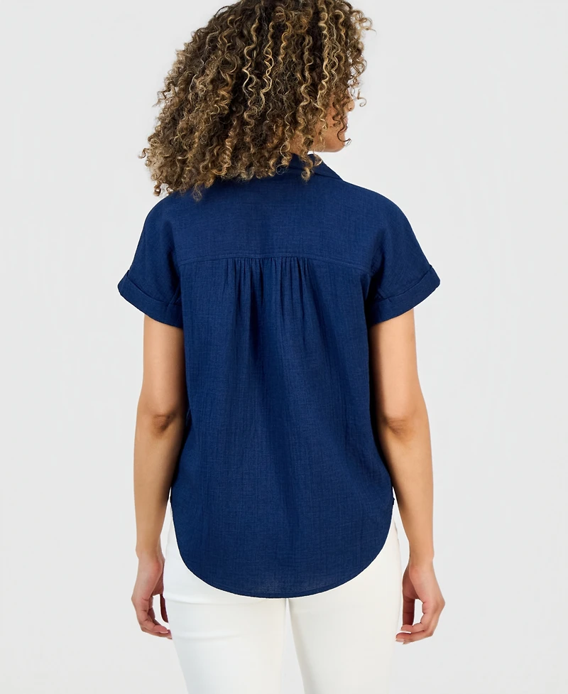 Style & Co Petite Button-Up Cotton Camp Shirt, Macy's Exclusive