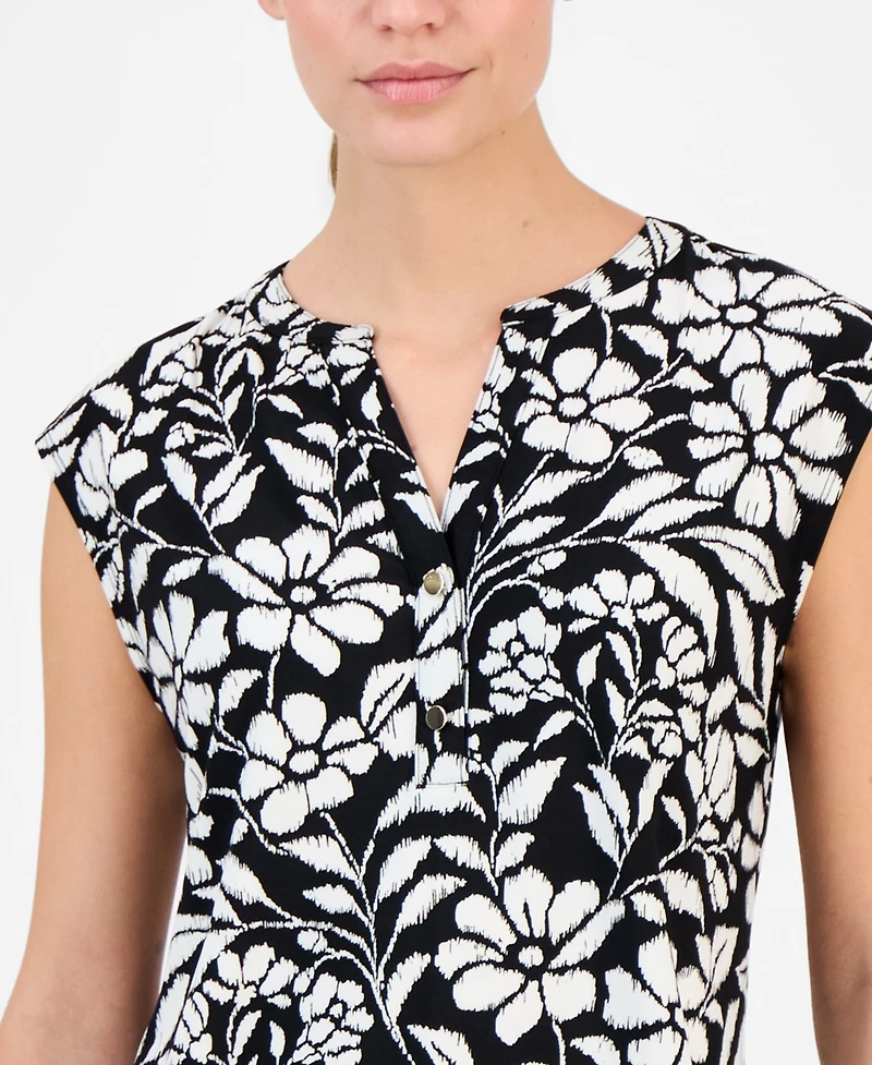 Anne Klein Essentials Petite Printed Short-Sleeve Top