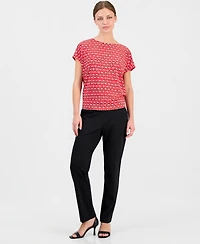 Anne Klein Essentials Petite Printed Boat-Neck Top