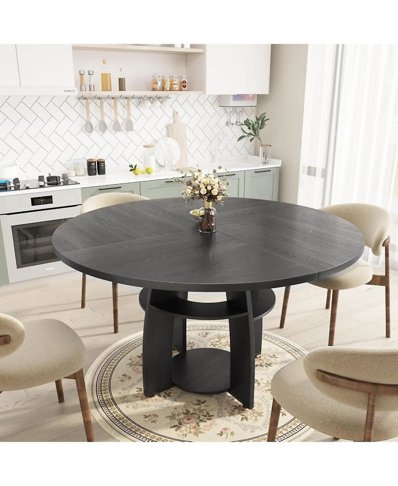 gaomon 47" Modern Farmhouse Round Dining Table for 4-6, Wood Kitchen Table with Storage Shelf and Adjustable Feet, Easy Assembly for Dining Room.