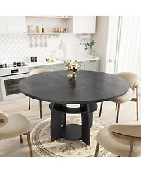 gaomon 47" Modern Farmhouse Round Dining Table for 4-6, Wood Kitchen Table with Storage Shelf and Adjustable Feet, Easy Assembly for Dining Room.