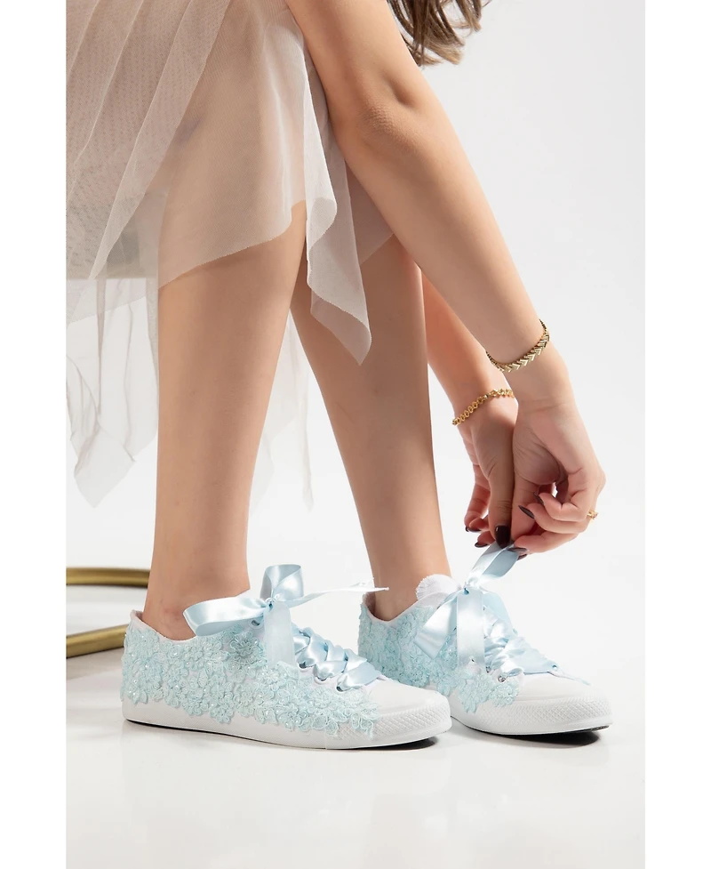 Forever & Always Shoes Women's Azure Lace Bloom Bridal Sneaker