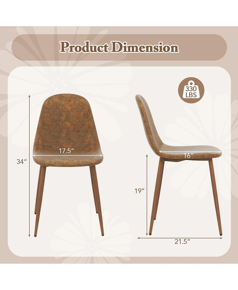 Gymax Dining Chair Set of 4 Faux Pu Leather Upholstered Kitchen Chairs with Metal Legs