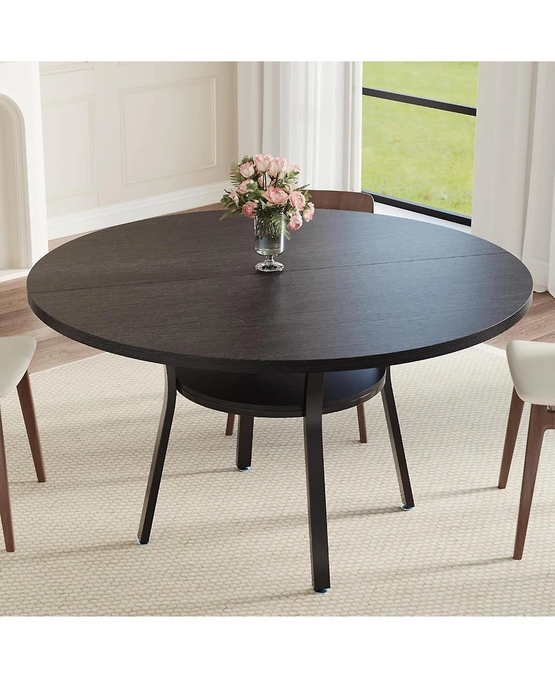 gaomon Round Dining Table for 4-6, 47 Inch Kitchen Table with Storage, Wooden Circle Dinner Table with Metal Legs