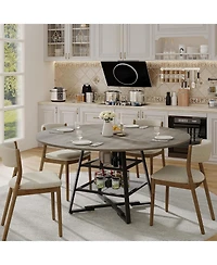 gaomon Dining Room Round Table Set for 4-6, Circle Kitchen Dining Table with Metal Base, 42 Inch Wooden Round DiningTable, Wood Kitchen Tables