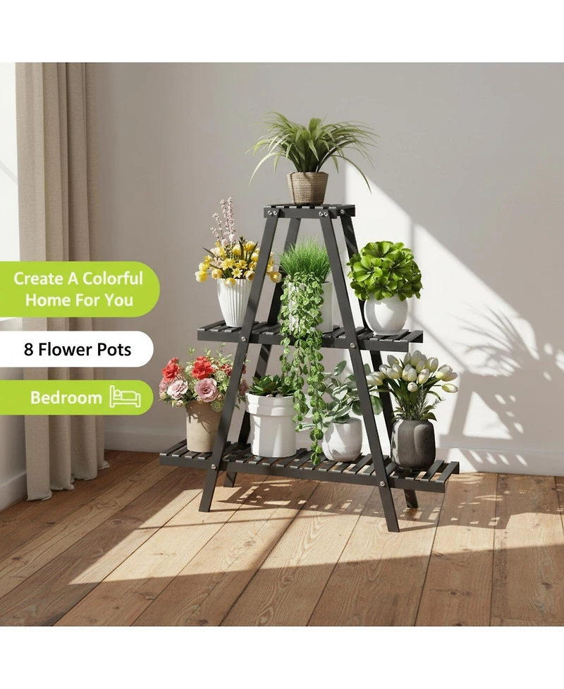 Yigii 3 Tier Plant Stand Indoor Outdoor 8 Potted Flower Holder Ladder Rack Sturdy Modern Country Design