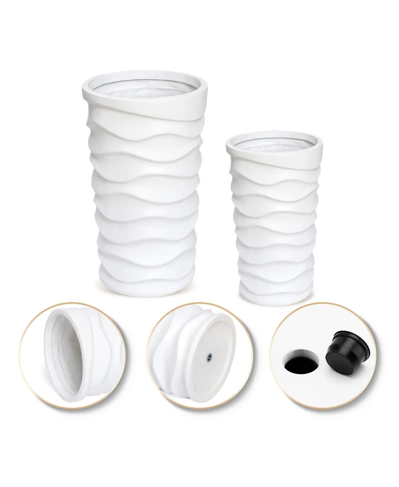 LuxenHome Set of 2 Waves Tall Round MgO Planters