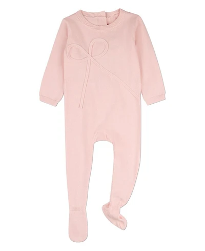 MeMoi Baby Girls 100% Cotton Mini-Ribbed Knit Footie with Tonal Bow