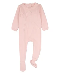 MeMoi Baby Girls 100% Cotton Mini-Ribbed Knit Footie with Tonal Bow