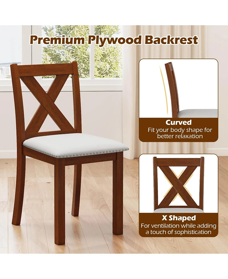 Gymax Wooden Dining Chair Set of 2 w/Acacia Wood Legs Padded Seat Curved Back