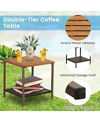 Gymax 3PCS Patio Rattan Rocking Chair Bistro Set Armrest Cushion Table w/ Storage Shelf