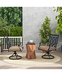 Gymax Patio Metal Swivel Chairs Set of Fabric Bistro Rocker Chairs w/ Curved Armrests