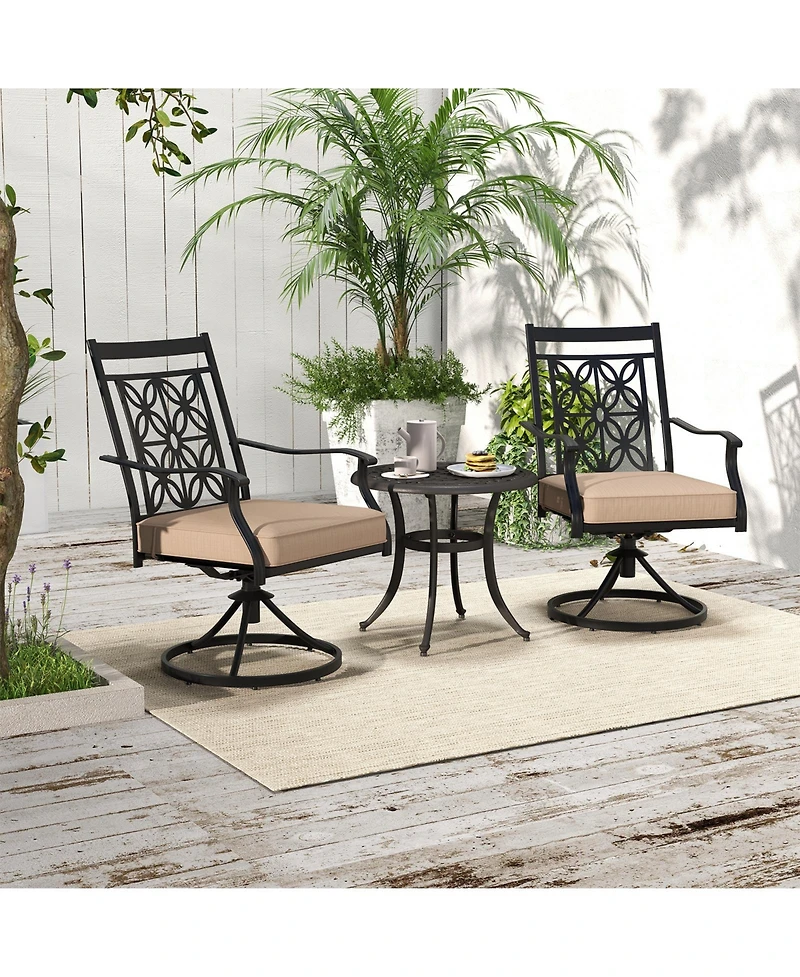 Gymax Patio Metal Swivel Chairs Set of 2 Fabric Bistro Rocker Chairs w/ Curved Armrests