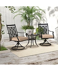 Gymax Patio Metal Swivel Chairs Set of 2 Fabric Bistro Rocker Chairs w/ Curved Armrests