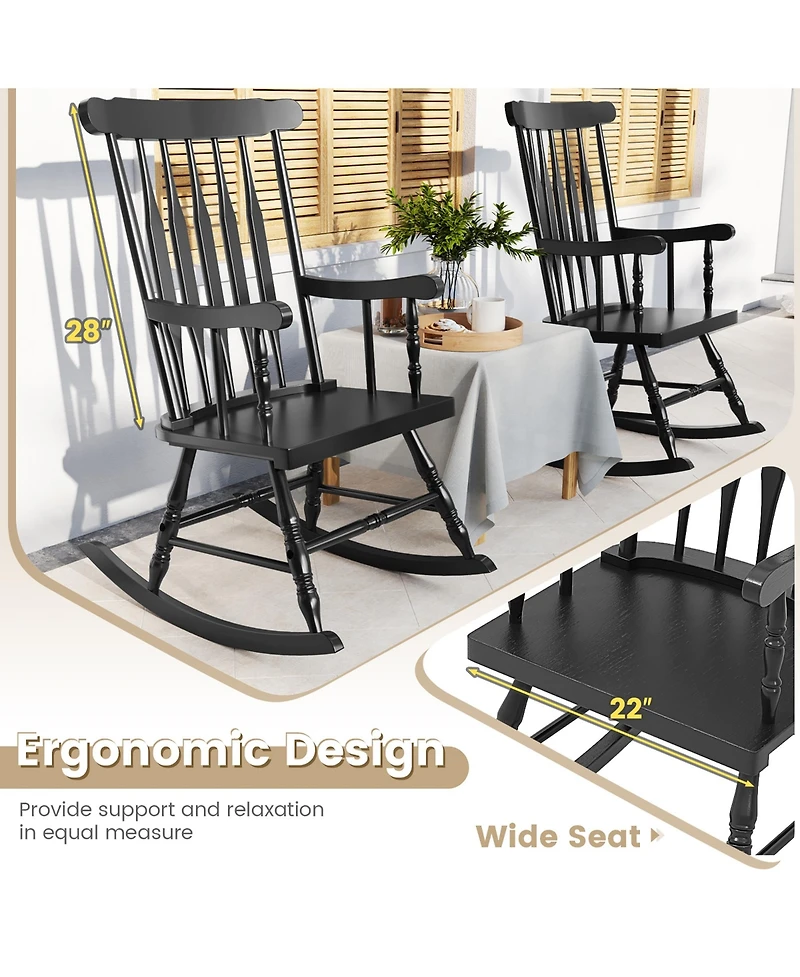 Gymax Wooden Rocking Chair Single Rocker Indoor Garden Patio Yard