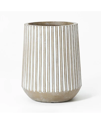 LuxenHome 12.6-Inch Round Brown and White Striped MgO Planter