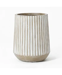 LuxenHome 12.6-Inch Round Brown and White Striped MgO Planter
