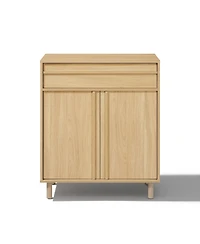 LuxenHome 31.5” Hazel Oak Manufactured Wood Storage Cabinet with Drawer and Rubberwood Legs