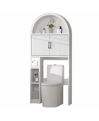 Yigii Over The Toilet Storage Cabinet Freestanding Adjustable Shelf Anti-tip Arched Doors Space-saving Multifunctional