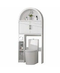 Yigii Over The Toilet Storage Cabinet Freestanding Adjustable Shelf Anti-tip Arched Doors Space-saving Multifunctional