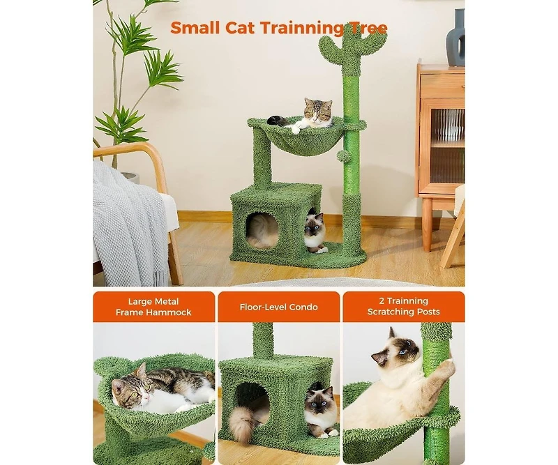 Aostirmotor Cactus Cat Tree with Large Condo Sisal Rope, Indoor Cat Tower with Scratching Posts