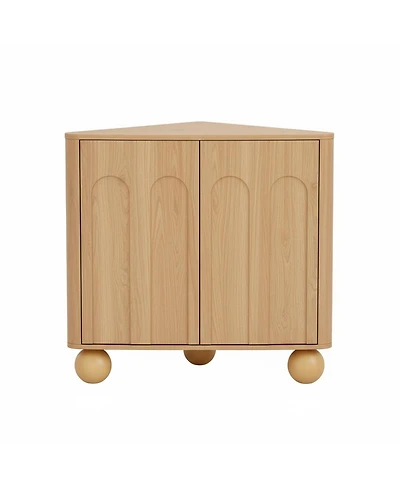 Yigii Mid-Century Modern Corner Cabinet Storage Adjustable Shelf Curved Edge Safe Multi-Space Use