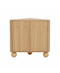 Yigii Mid-Century Modern Corner Cabinet Storage Adjustable Shelf Curved Edge Safe Multi-Space Use