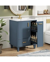 Sillysis 24" Bathroom Vanity with Ceramic Sink, Deep Drawer and Pull Out Basket