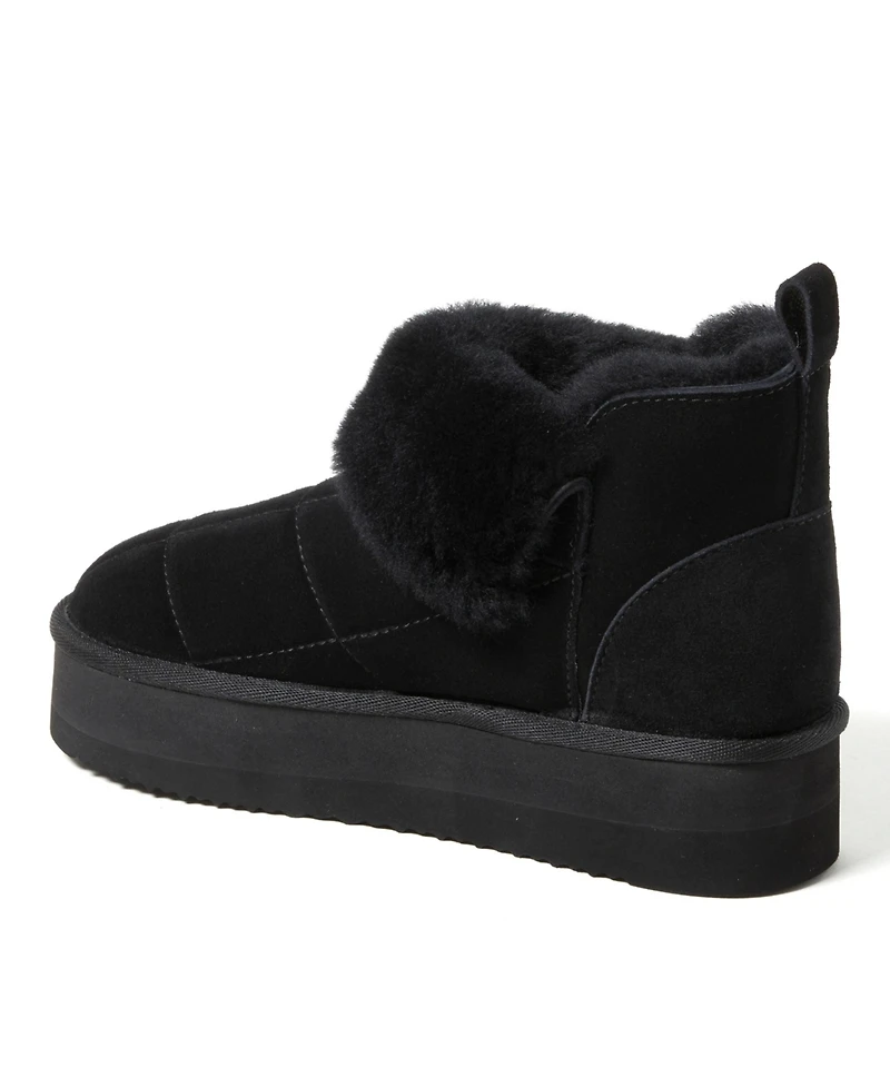 Fireside by Dearfoams Women's Bayswater Genuine Shearling Quilted Platform Bootie