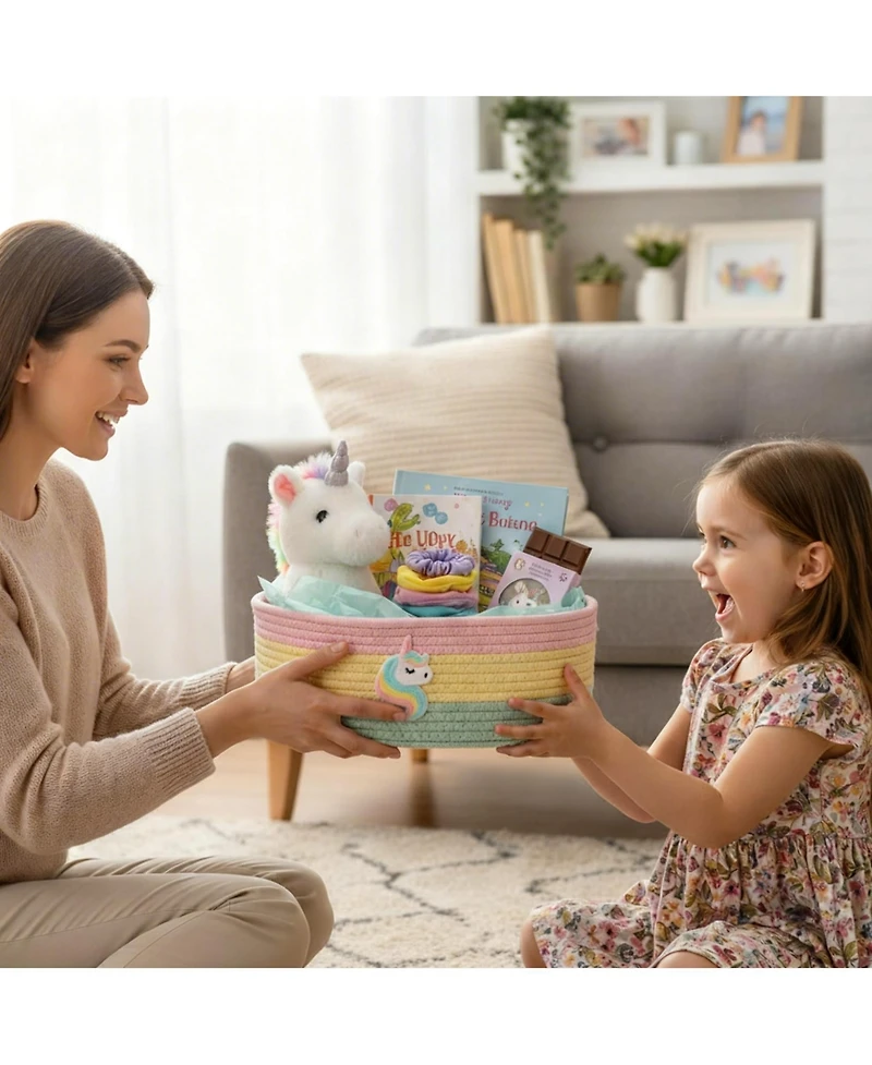 Yigii 3 Pastel Rainbow Unicorn Woven Rope Storage Baskets