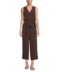 Lands' End Petite Sleeveless Creaseless Wrap Jumpsuit with Smocked Waist