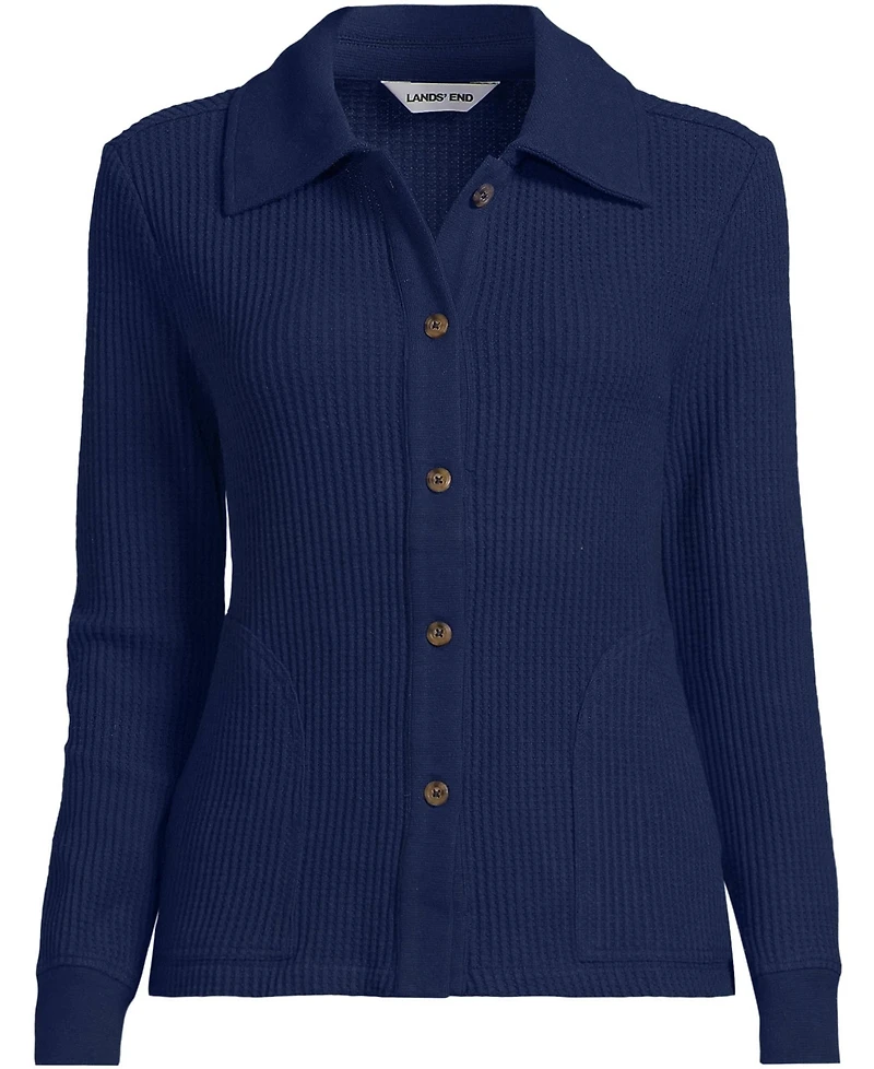 Lands' End Women's Plus Long Sleeve Waffle Collared Shacket