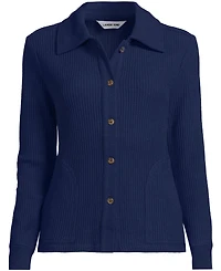 Lands' End Women's Plus Long Sleeve Waffle Collared Shacket