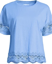 Lands' End Plus Short Sleeve Slub Jersey Cutwork T-Shirt