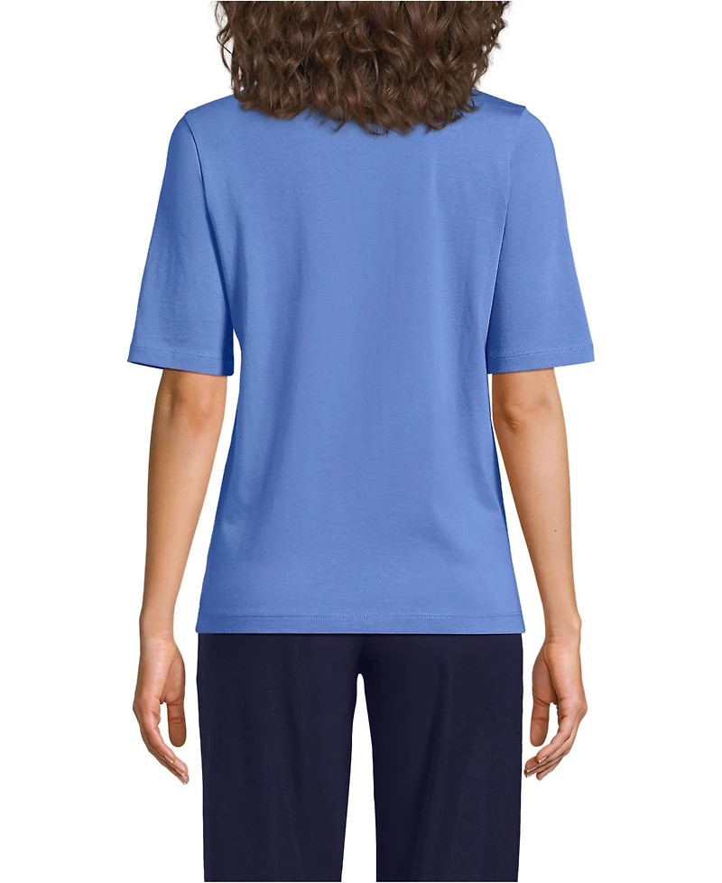 Lands' End Women's Supima Jersey Half Sleeve Splitneck Shirt