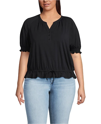 Lands' End Plus Elbow Sleeve Lightweight Jersey Gathered Adjustable Hem Blouse