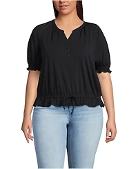 Lands' End Plus Elbow Sleeve Lightweight Jersey Gathered Adjustable Hem Blouse