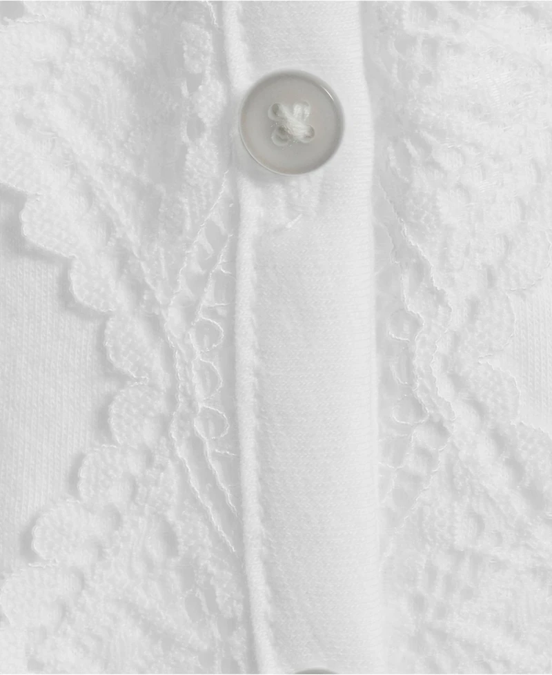 Lands' End Plus 3/4 Sleeve Slub V-neck Lace Trim Top