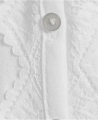 Lands' End Plus 3/4 Sleeve Slub V-neck Lace Trim Top