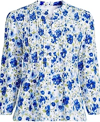 Lands' End Women's Lightweight Jersey Button Pintuck Top