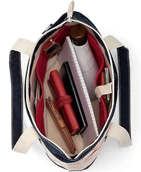 Lands' End Medium Print 5 Pocket Zip Top Long Handle Canvas Tote Bag