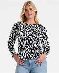 Lands' End Plus Long Sleeve Crewneck Garden Tee - Sunshade Upf 50 Quick Dry