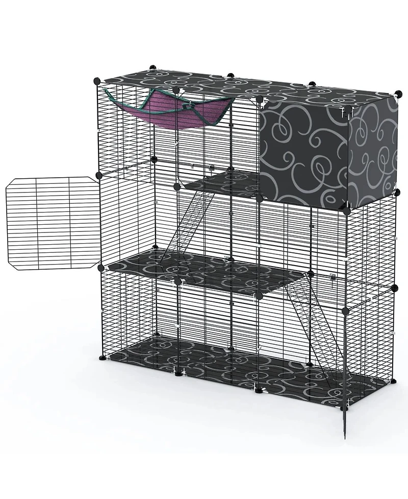 Zeus and Ruta 3 Tier Indoor Cat Enclosure with Hammock Toy Ball Ladder Iron Wire Playpen for Cats Ferret Rabbit Small Animals