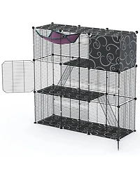 Zeus and Ruta 3 Tier Indoor Cat Enclosure with Hammock Toy Ball Ladder Iron Wire Playpen for Cats Ferret Rabbit Small Animals